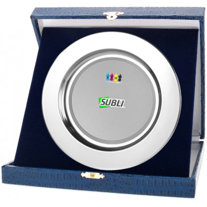 cod. 22.20.33 - Ser piatto argentato e astuccio cm 33x33