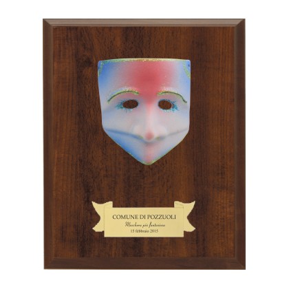 cod. P.CARN03 - Maschera in ceramica con legno cm 16x11