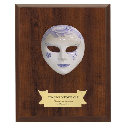 cod. P.CARN05 - Maschera in ceramica con legno cm 16x11