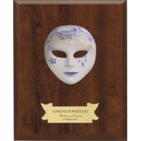 Maschera in ceramica con legno cm 16x11