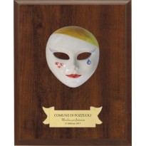 Maschera in ceramica con legno cm 20x15