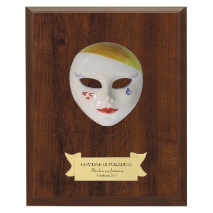 cod. P.CARN07 - Maschera in ceramica con legno cm 16x11