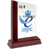 Trofeo targa cristallo e legno cm 18