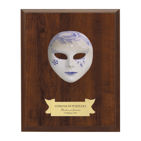 cod. P.CARN05 - Maschera in ceramica  con  legno cm 16x11